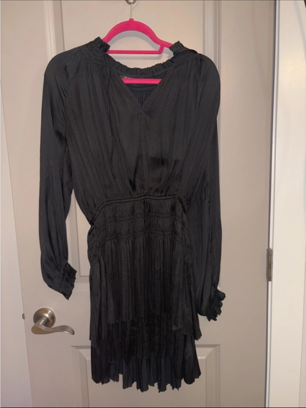 The Reset Black Long-Sleeve V-Neck Smocked Dress